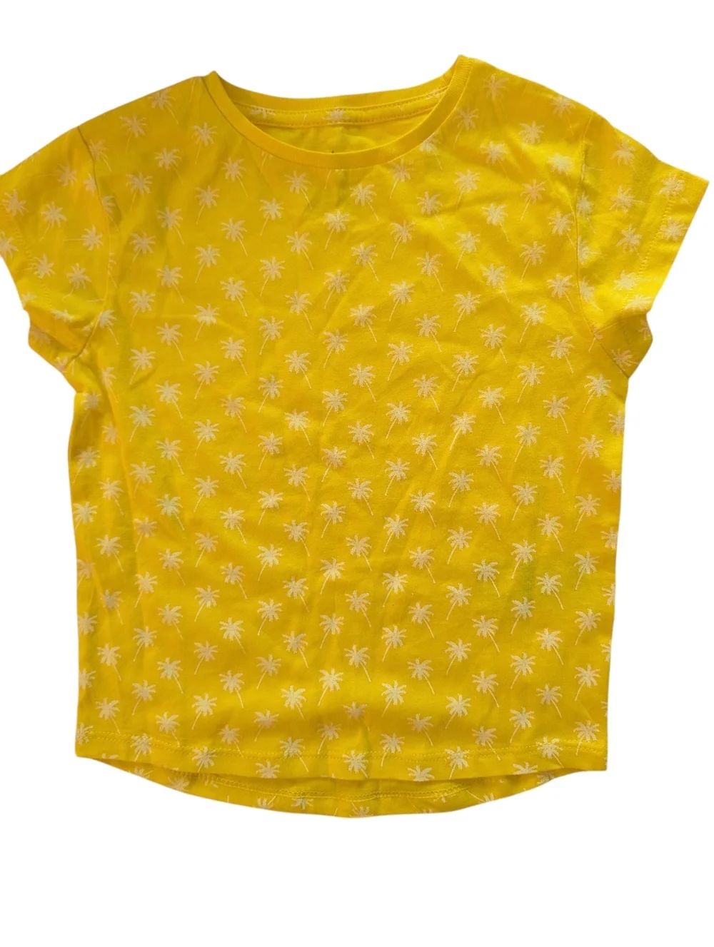 Zy Girls Bright Yellow Palm-Print Short Sleeve Kids Tee Cotton Size 4/5